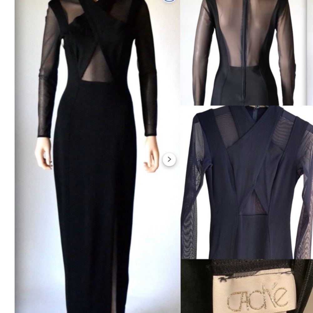 Cache 90's Vintage Formal Gown Sheer Sleeves and Back - S